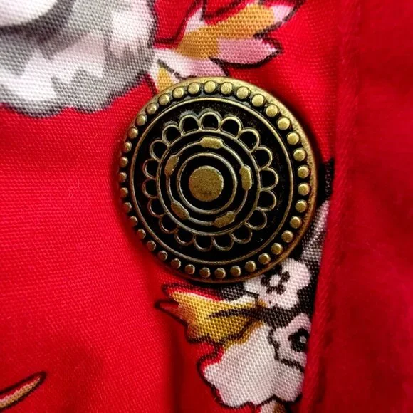 Denim & Co Reversible Quilted Jacket With Floral Print & Solid Red Design Button - Picture 8 of 16